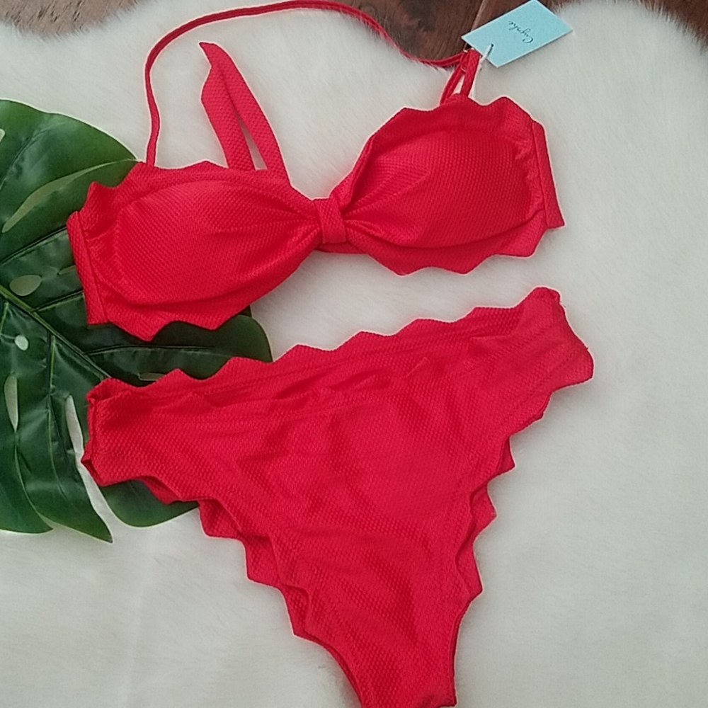 Cupshe Red Scalloped Edge Bikini Size Medium